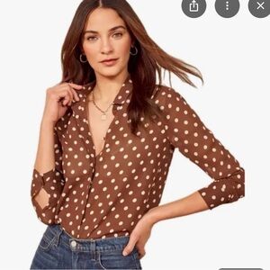 Reformation Brown Buttoned Fitted Blouse EUC